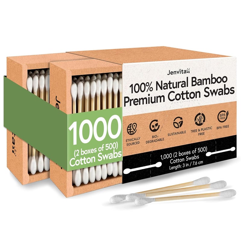 ibambo Jenvita 100% Bamboo Cotton Swabs (1000-Pack) | Double Tipped Organic Cotton Swabs for Ears | Biodegradable Beauty & Personal Care Items | FSC Certified & Hypoallergenic | For All Ages & Pets - Image 1